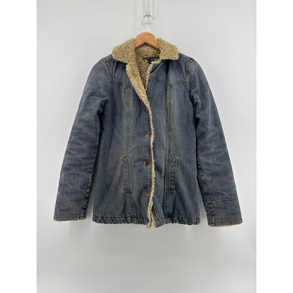 Abercrombie & Fitch Women Blue Denim Faux Shearling Lined Jacket Small